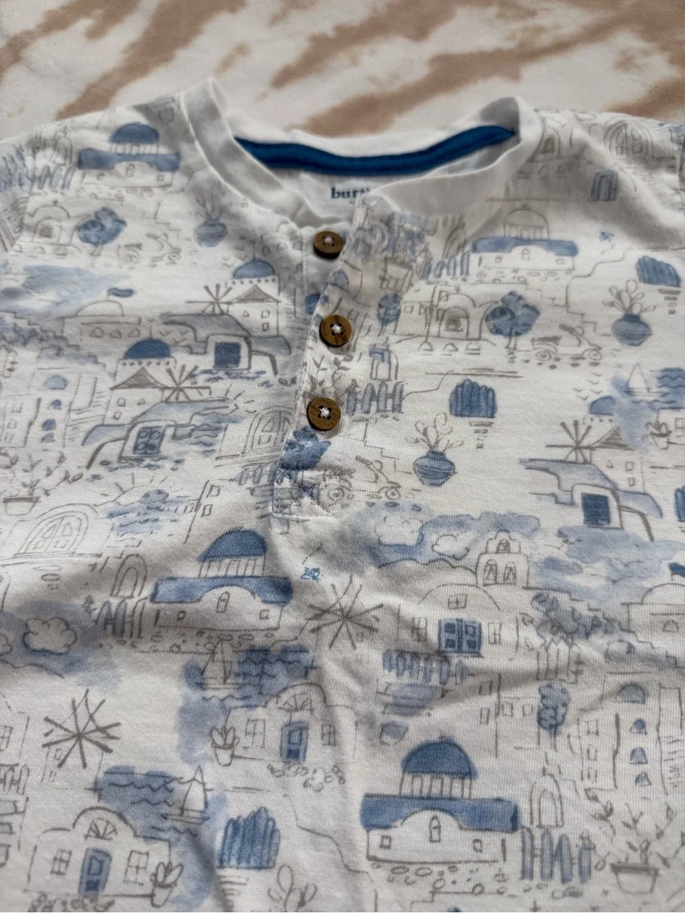 Burt's Bees Cream Tee with Blue Village Print